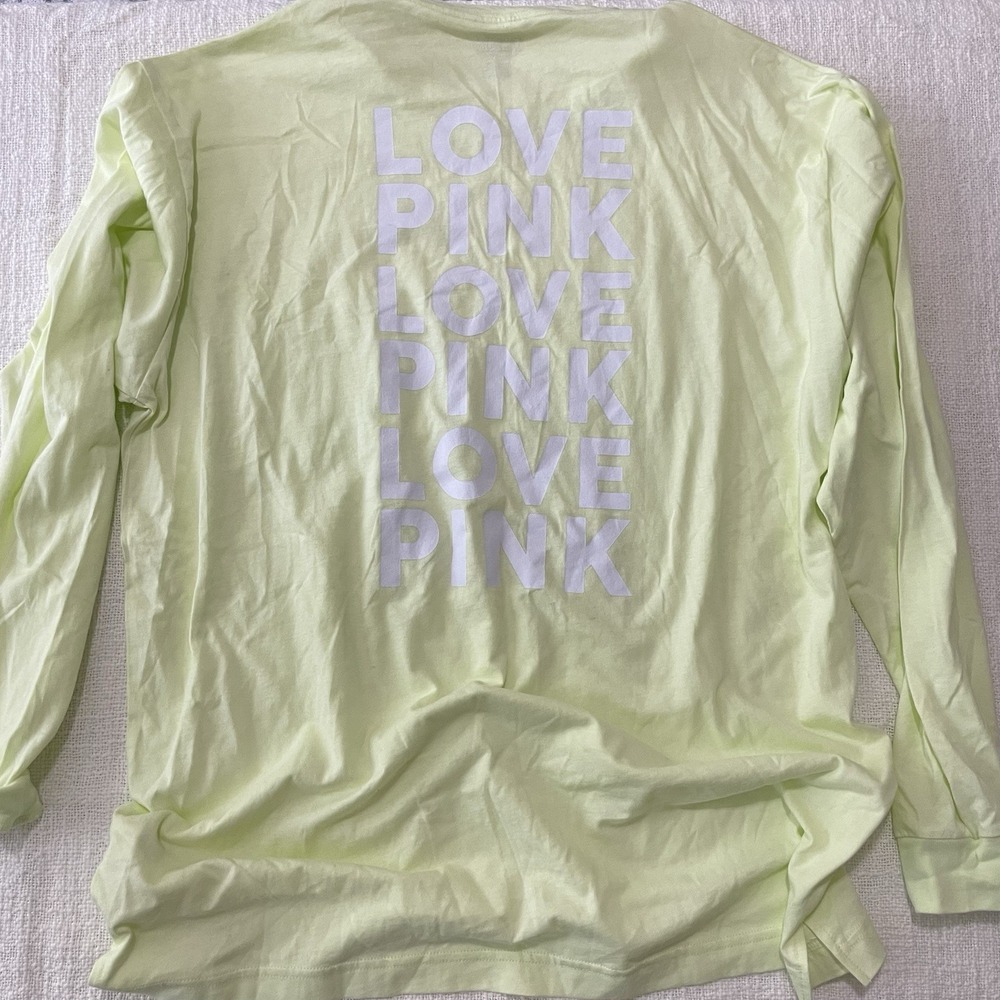 Victoria Secret PINK Campus Tee‎ Women's Large Love Pink Yellow NEW Neon Gift
